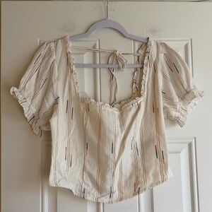 NWT Free People White Peasant Top with Multicolor Embroidery M